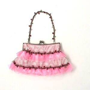 1990s mini bag with seed beads, tulle, satin, and chain embellishments